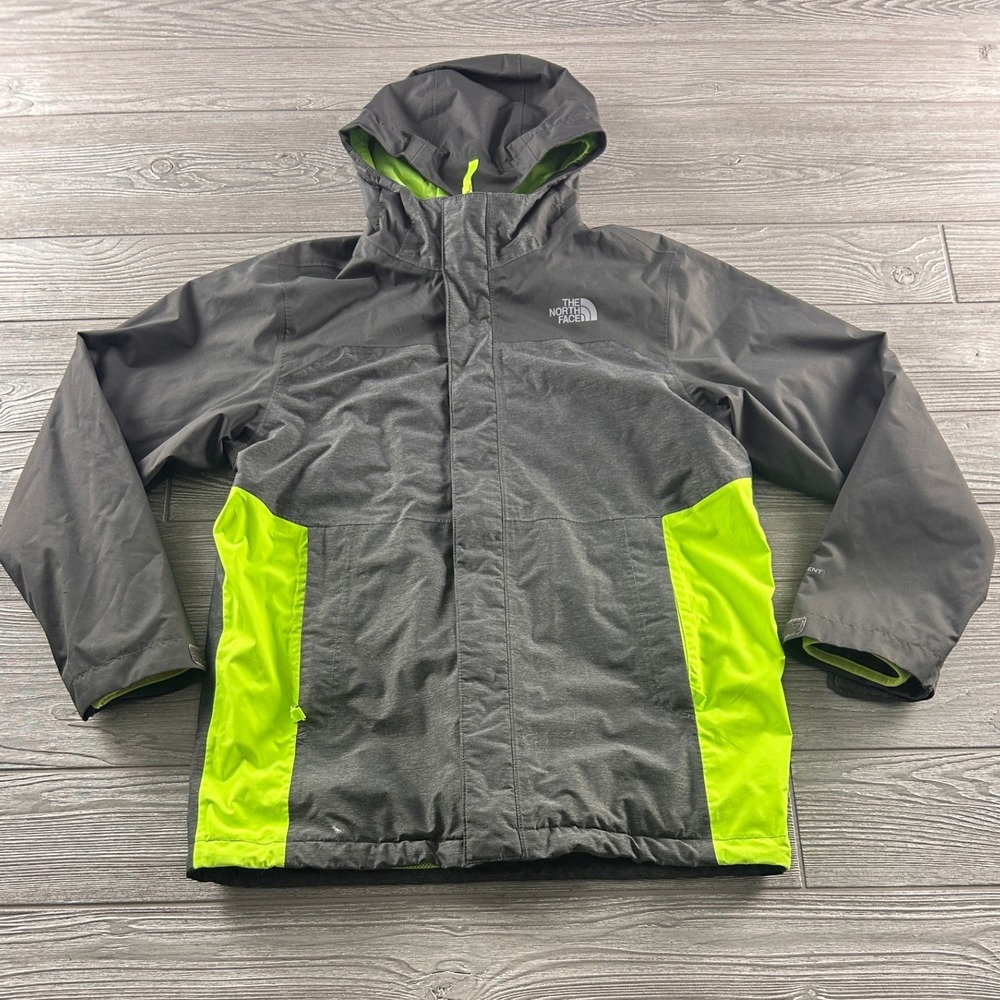 The North Face Boys Grey Neon Green DryVent Fleece Lined Hooded Jacket XL 18/20